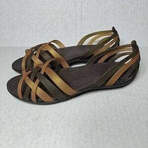 Crocs Isabella Huarache Strappy Wedge Bronze Espresso Casual Sandals Womens Sz 7